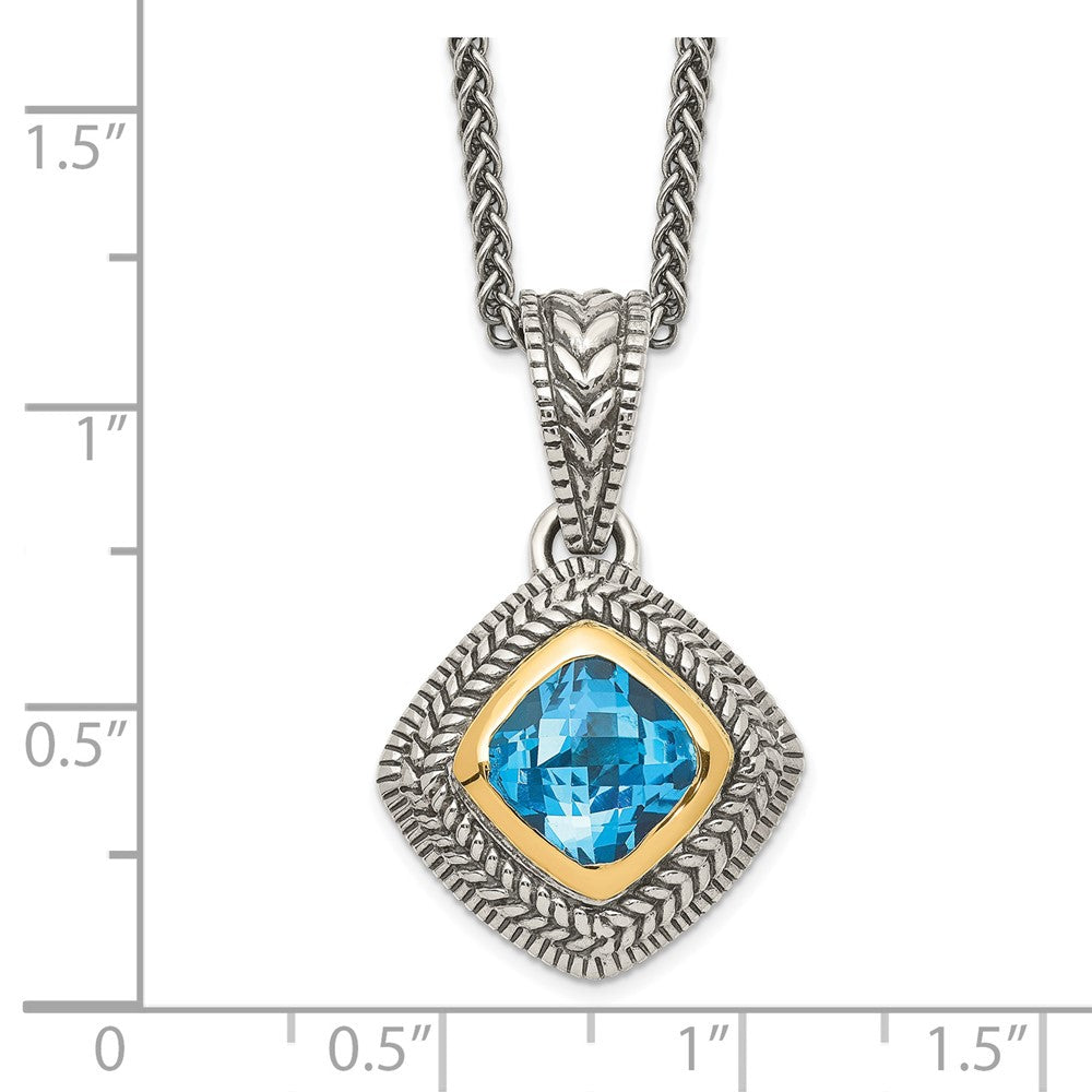 Shey Couture Sterling Silver with 14K Accent 18 Inch Antiqued Cushion Bezel Sky Blue Topaz Necklace QTC146