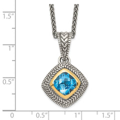 Shey Couture Sterling Silver with 14K Accent 18 Inch Antiqued Cushion Bezel Sky Blue Topaz Necklace QTC146