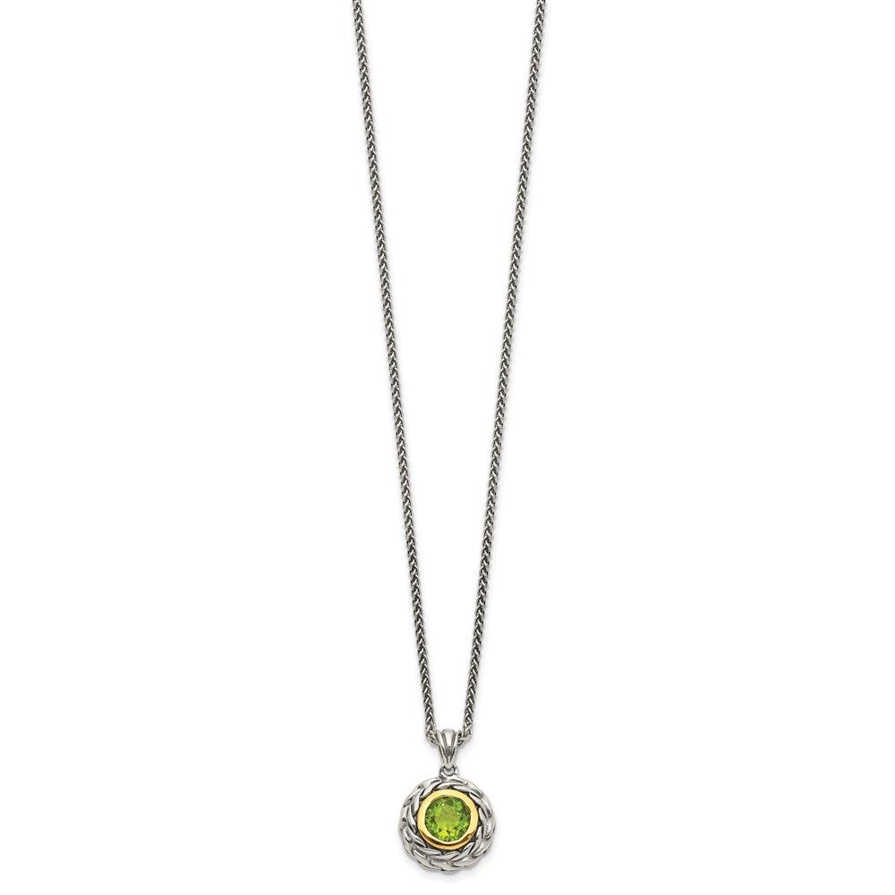 Shey Couture Sterling Silver with 14K Accent 18 Inch Antiqued Round Bezel Peridot Necklace QTC1463