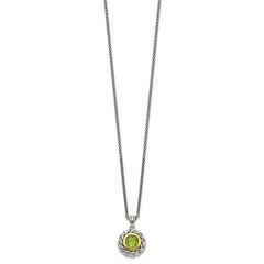 Shey Couture Sterling Silver with 14K Accent 18 Inch Antiqued Round Bezel Peridot Necklace QTC1463