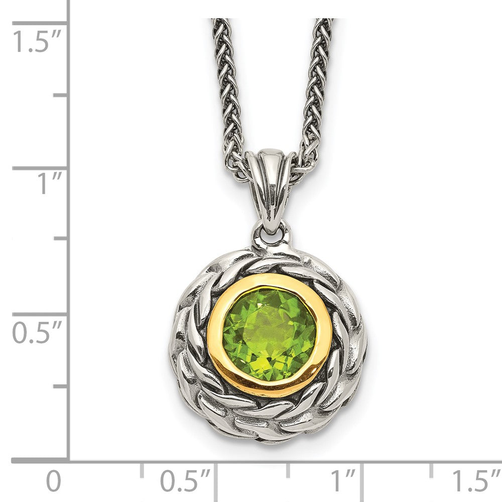 Shey Couture Sterling Silver with 14K Accent 18 Inch Antiqued Round Bezel Peridot Necklace QTC1463