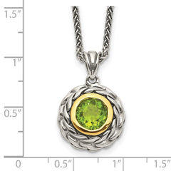 Shey Couture Sterling Silver with 14K Accent 18 Inch Antiqued Round Bezel Peridot Necklace QTC1463