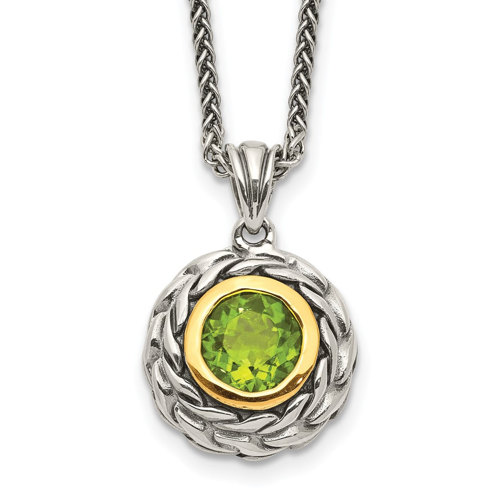 Shey Couture Sterling Silver with 14K Accent 18 Inch Antiqued Round Bezel Peridot Necklace QTC1463