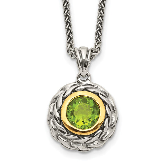 Shey Couture Sterling Silver with 14K Accent 18 Inch Antiqued Round Bezel Peridot Necklace QTC1463