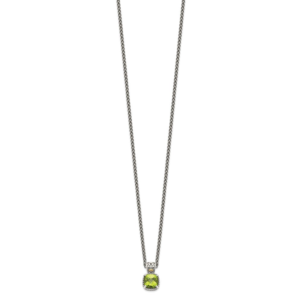 Shey Couture Sterling Silver with 14K Accent 18 Inch Antiqued Cushion Peridot Necklace QTC1464