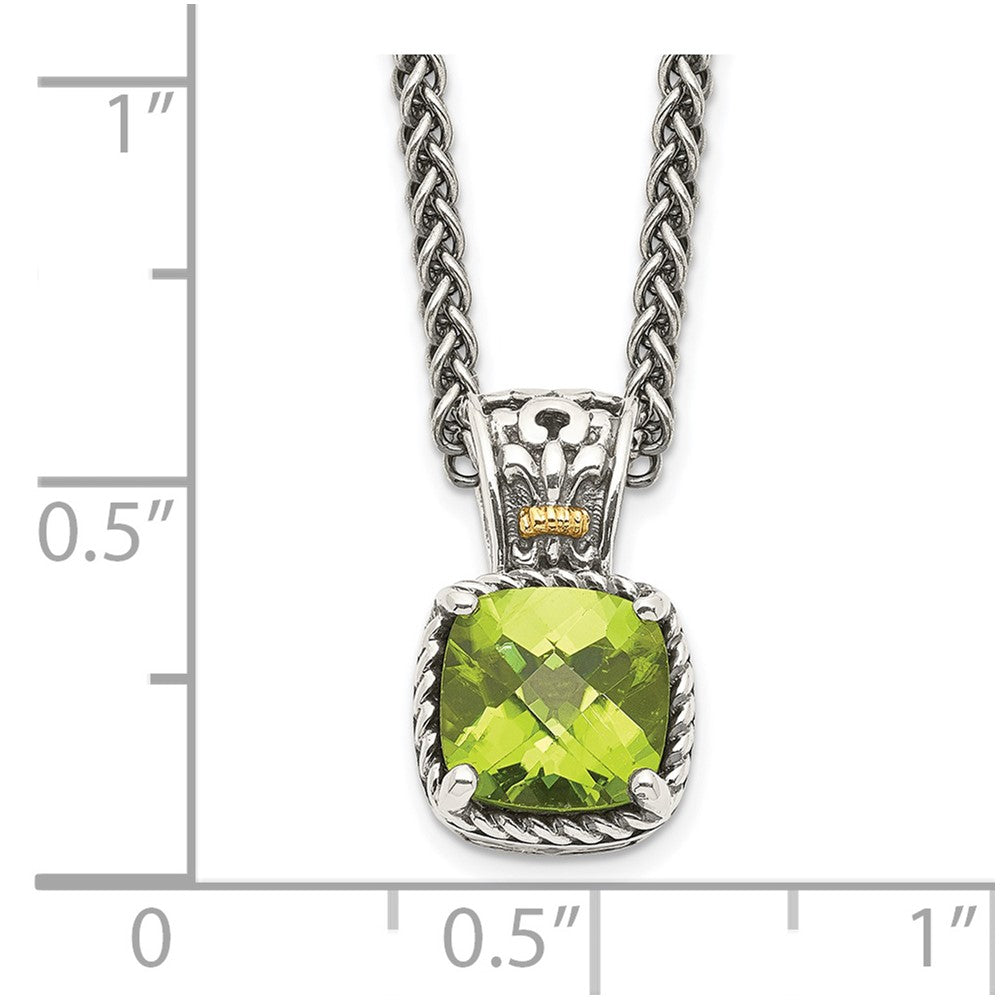 Shey Couture Sterling Silver with 14K Accent 18 Inch Antiqued Cushion Peridot Necklace QTC1464