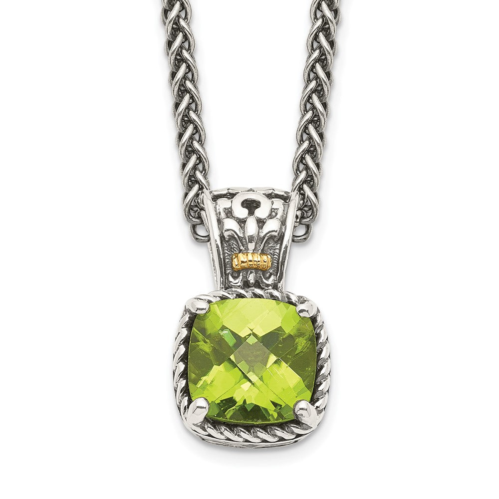 Shey Couture Sterling Silver with 14K Accent 18 Inch Antiqued Cushion Peridot Necklace QTC1464