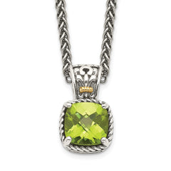 Shey Couture Sterling Silver with 14K Accent 18 Inch Antiqued Cushion Peridot Necklace QTC1464