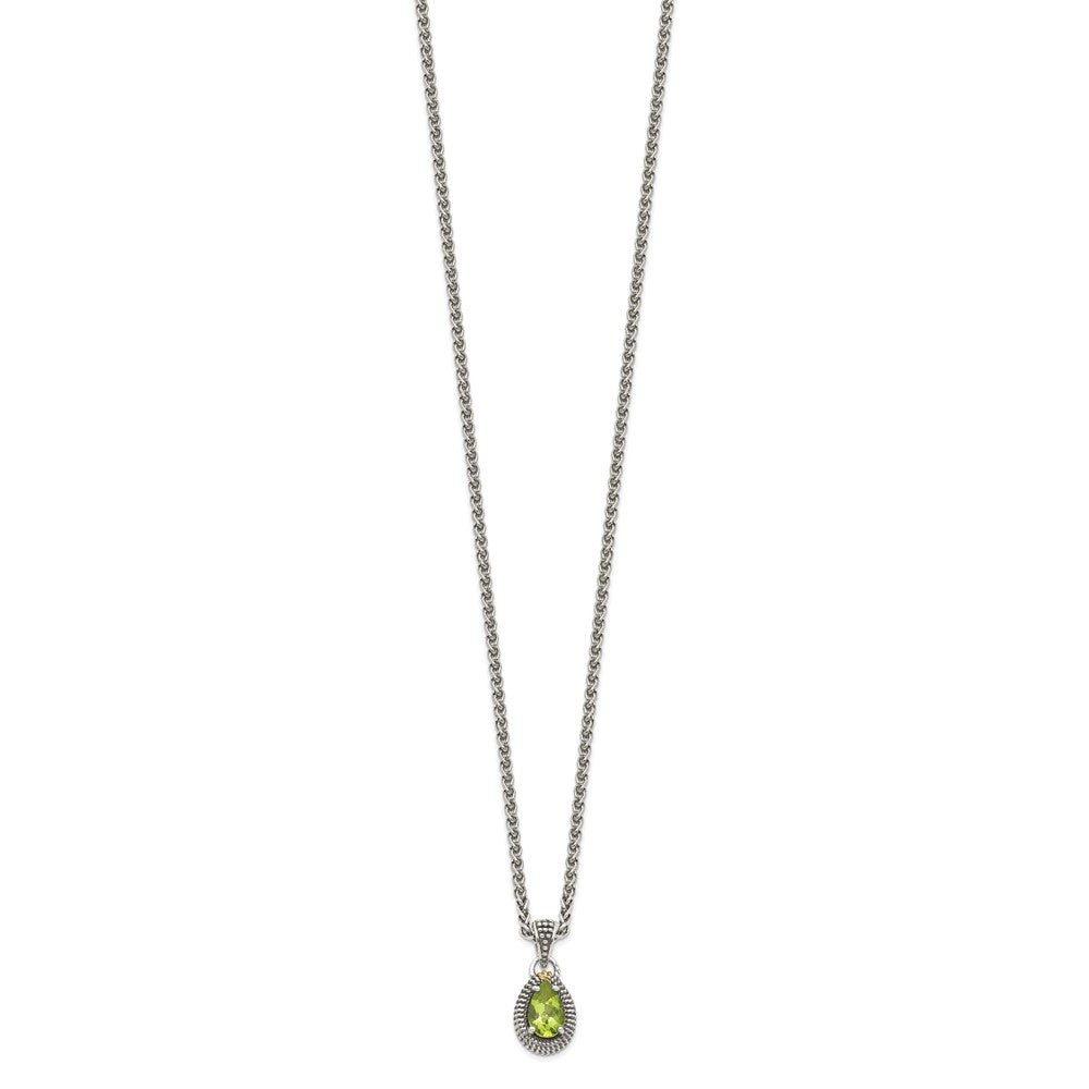 Shey Couture Sterling Silver with 14K Accent 18 Inch Antiqued Pear Shaped Peridot Necklace QTC1466
