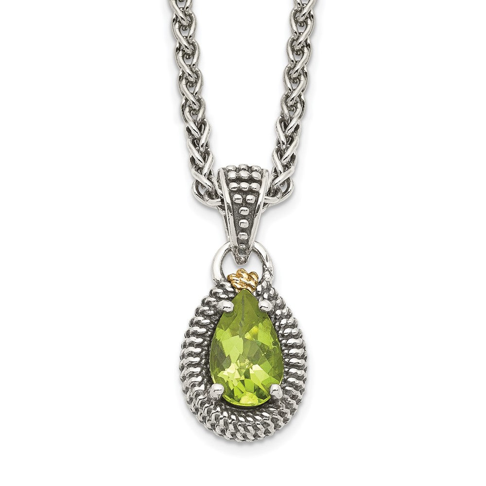 Shey Couture Sterling Silver with 14K Accent 18 Inch Antiqued Pear Shaped Peridot Necklace QTC1466