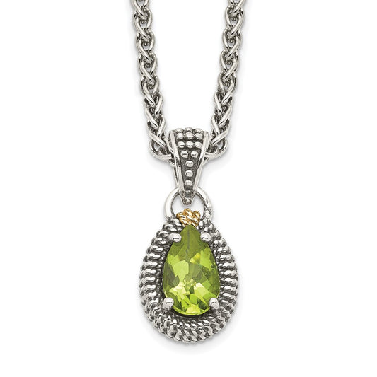 Shey Couture Sterling Silver with 14K Accent 18 Inch Antiqued Pear Shaped Peridot Necklace QTC1466