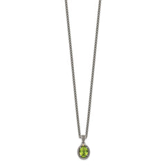 Shey Couture Sterling Silver with 14K Accent 18 Inch Antiqued Peridot Oval Necklace QTC1467