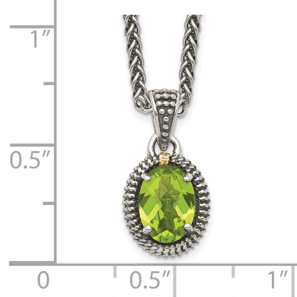 Shey Couture Sterling Silver with 14K Accent 18 Inch Antiqued Peridot Oval Necklace QTC1467