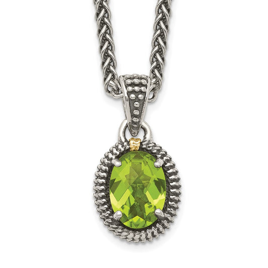 Shey Couture Sterling Silver with 14K Accent 18 Inch Antiqued Peridot Oval Necklace QTC1467
