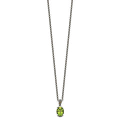 Shey Couture Sterling Silver with 14K Accent 18 Inch Antiqued Oval Peridot and Diamond Necklace QTC1469