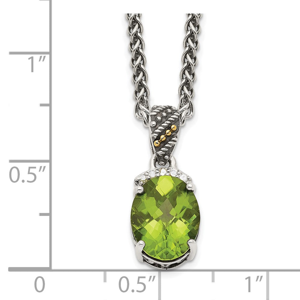 Shey Couture Sterling Silver with 14K Accent 18 Inch Antiqued Oval Peridot and Diamond Necklace QTC1469