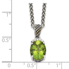 Shey Couture Sterling Silver with 14K Accent 18 Inch Antiqued Oval Peridot and Diamond Necklace QTC1469