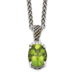 Shey Couture Sterling Silver with 14K Accent 18 Inch Antiqued Oval Peridot and Diamond Necklace QTC1469