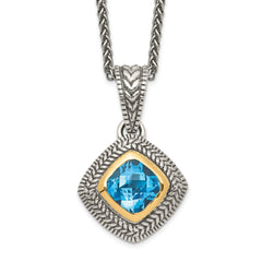 Shey Couture Sterling Silver with 14K Accent 18 Inch Antiqued Cushion Bezel Sky Blue Topaz Necklace QTC146