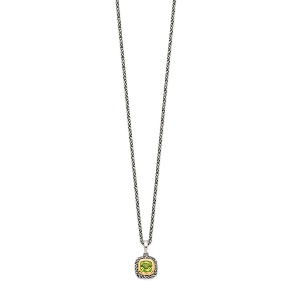 Shey Couture Sterling Silver with 14K Accent 18 Inch Antiqued Cushion Bezel Peridot Necklace QTC1477