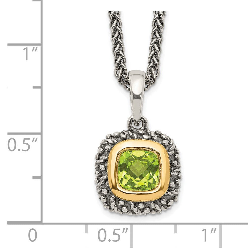 Shey Couture Sterling Silver with 14K Accent 18 Inch Antiqued Cushion Bezel Peridot Necklace QTC1477