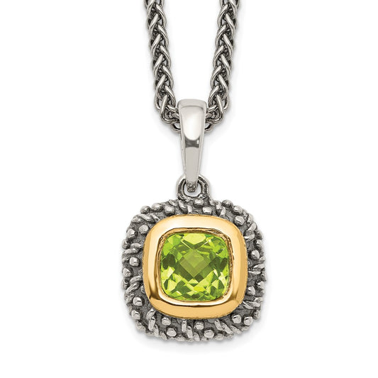 Shey Couture Sterling Silver with 14K Accent 18 Inch Antiqued Cushion Bezel Peridot Necklace QTC1477