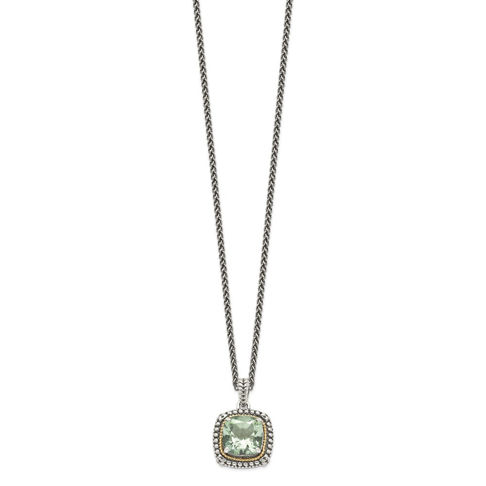 Shey Couture Sterling Silver with 14K Accent 18 Inch Antiqued Cushion Green Quartz Necklace QTC1486