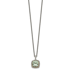 Shey Couture Sterling Silver with 14K Accent 18 Inch Antiqued Cushion Green Quartz Necklace QTC1486