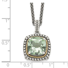 Shey Couture Sterling Silver with 14K Accent 18 Inch Antiqued Cushion Green Quartz Necklace QTC1486