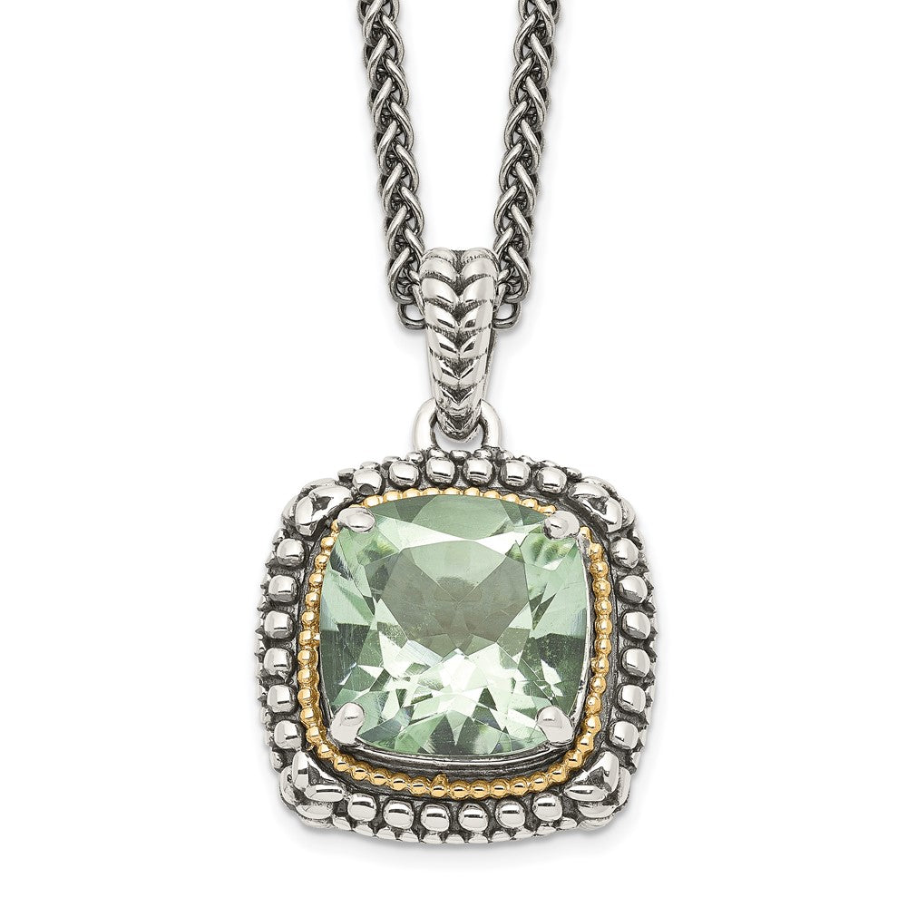 Shey Couture Sterling Silver with 14K Accent 18 Inch Antiqued Cushion Green Quartz Necklace QTC1486