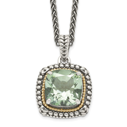 Shey Couture Sterling Silver with 14K Accent 18 Inch Antiqued Cushion Green Quartz Necklace QTC1486