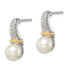 QTC1532 Shey Couture Sterling Silver Rhodium-plated with 14K Accent 7-8mm Freshwater Cultured Pearl Post Dangle Earrings