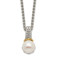 Shey Couture Sterling Silver Rhodium-plated with 14K Accent 18 Inch 8-9mm Freshwater Cultured Pearl Necklace QTC1533