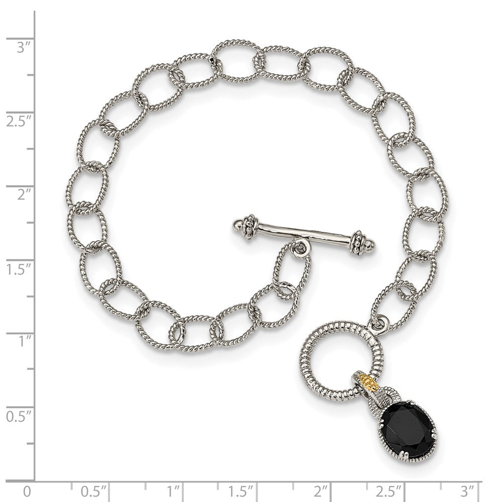 Shey Couture Sterling Silver Rhodium-plated with 14K Accent 7.5 Inch Black Onyx Toggle Bracelet QTC1538