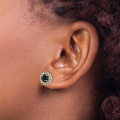 QTC1539 Shey Couture Sterling Silver with 14K Accent Antiqued Polished Checkerboard-cut Black Onyx Earrings