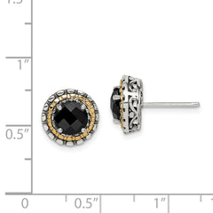 QTC1539 Shey Couture Sterling Silver with 14K Accent Antiqued Polished Checkerboard-cut Black Onyx Earrings