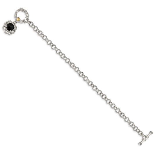 Shey Couture Sterling Silver Rhodium-plated with 14K Accent 7.5 Inch Checkerboard-cut Black Onyx and Diamond Toggle Bracelet QTC1542