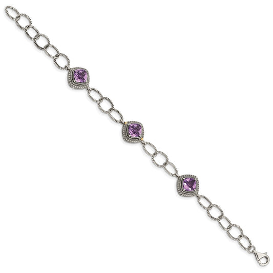 Shey Couture Sterling Silver with 14K Accent 7.5 Inch Cushion Amethyst Bracelet QTC1553