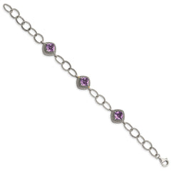 Shey Couture Sterling Silver with 14K Accent 7.5 Inch Cushion Amethyst Bracelet QTC1553