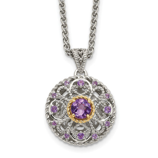 Shey Couture Sterling Silver with 14K Accent 18 Inch Round Amethyst Necklace QTC1557