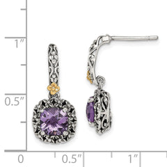 QTC1560 Shey Couture Sterling Silver with 14K Accent Antiqued Cushion Amethyst Post Dangle Earrings