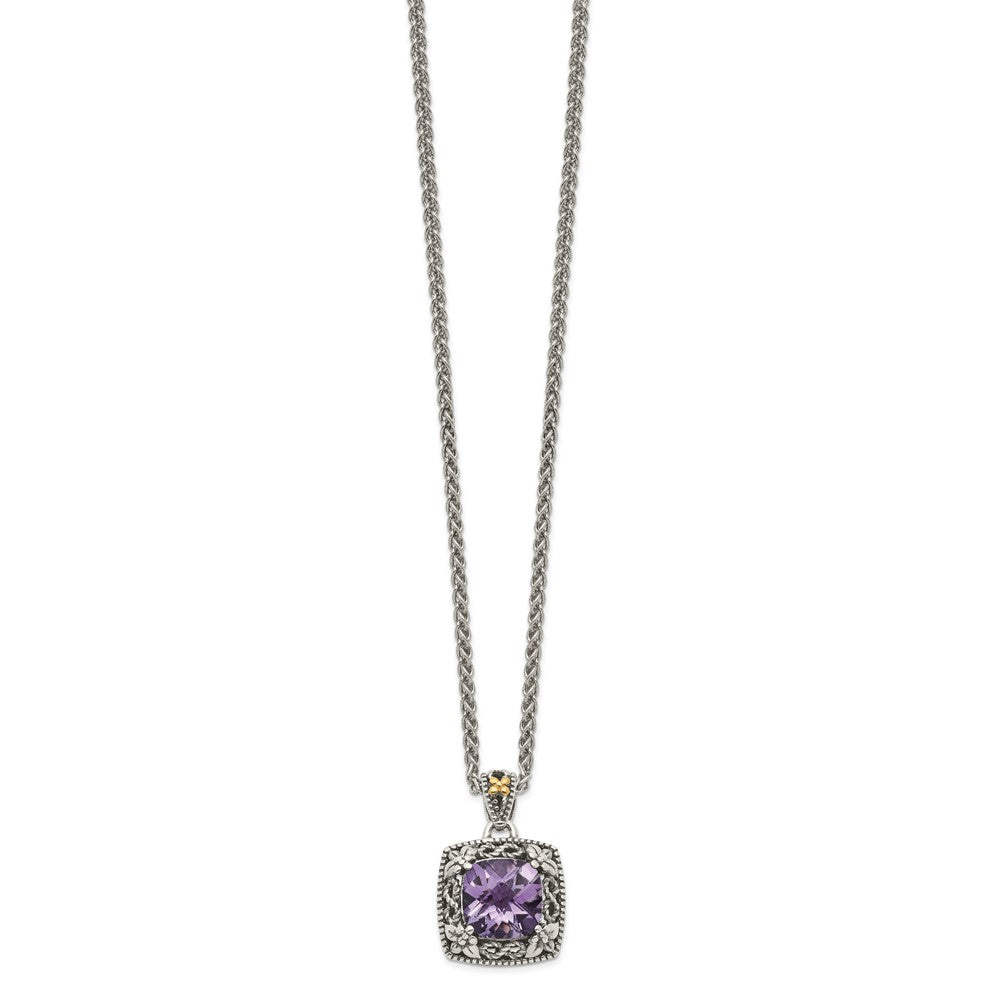 Shey Couture Sterling Silver with 14K Accent 18 Inch Antiqued Cushion Amethyst Necklace QTC1564