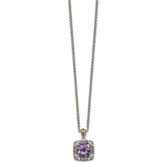 Shey Couture Sterling Silver with 14K Accent 18 Inch Antiqued Cushion Amethyst Necklace QTC1564