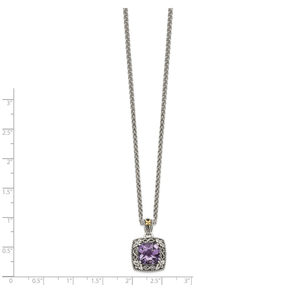 Shey Couture Sterling Silver with 14K Accent 18 Inch Antiqued Cushion Amethyst Necklace QTC1564