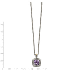 Shey Couture Sterling Silver with 14K Accent 18 Inch Antiqued Cushion Amethyst Necklace QTC1564