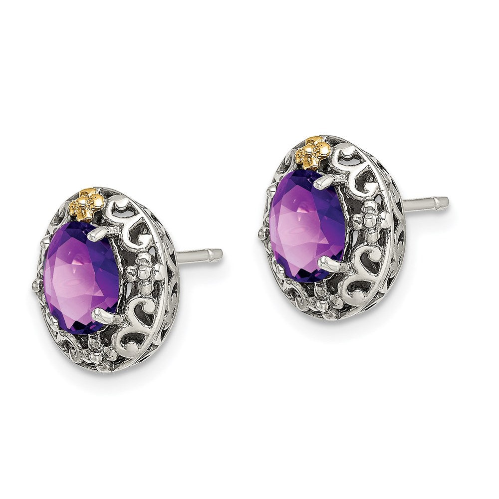 QTC1567 Shey Couture Sterling Silver with 14K Accent Antiqued Oval Amethyst Post Earrings