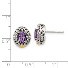 QTC1567 Shey Couture Sterling Silver with 14K Accent Antiqued Oval Amethyst Post Earrings