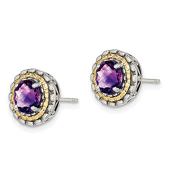 QTC1568 Shey Couture Sterling Silver with 14K Accent Antiqued Round Amethyst Post Earrings