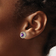 QTC1568 Shey Couture Sterling Silver with 14K Accent Antiqued Round Amethyst Post Earrings