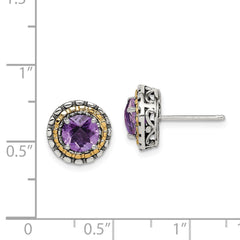 QTC1568 Shey Couture Sterling Silver with 14K Accent Antiqued Round Amethyst Post Earrings